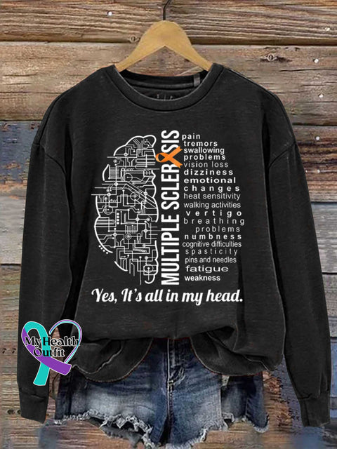 Ms Awareness Multiple Sclerosis Warrior Multiple Sclerosis Orange Ribbon Casual Sweatshirt Black / S
