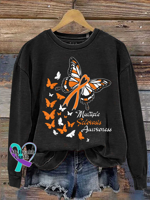 Ms Awareness Multiple Sclerosis Warrior Multiple Sclerosis Orange Ribbon Casual Sweatshirt Black / S