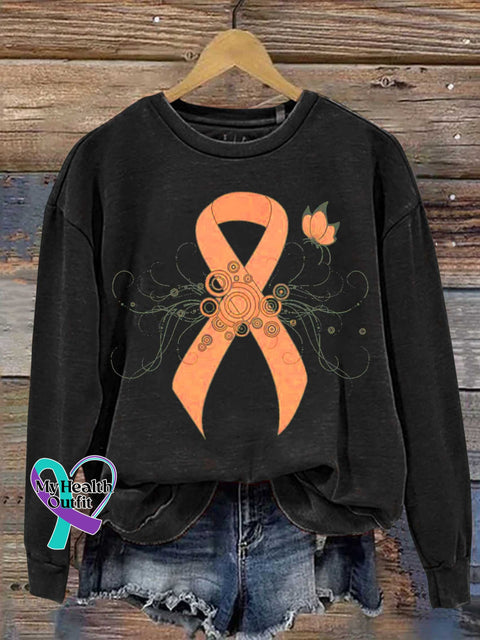 Ms Awareness Multiple Sclerosis Warrior Multiple Sclerosis Orange Ribbon Casual Sweatshirt Black / S