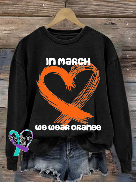 Ms Awareness Multiple Sclerosis Warrior Multiple Sclerosis Orange Ribbon Casual Sweatshirt Black / S
