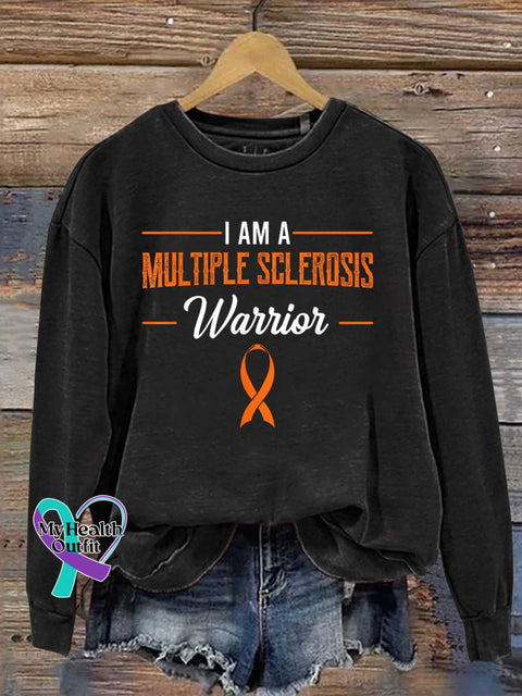 Ms Awareness Multiple Sclerosis Warrior Multiple Sclerosis Orange Ribbon Casual Sweatshirt Black / S