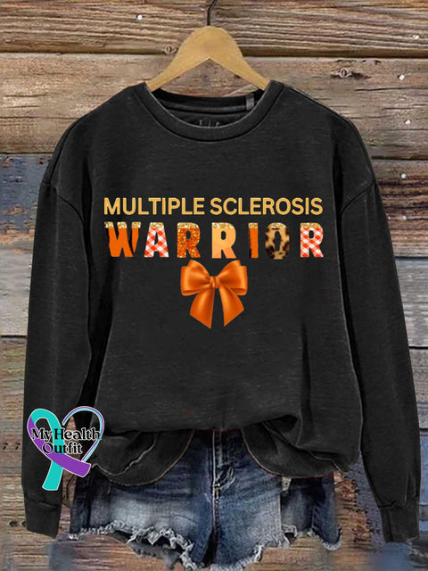 Ms Awareness Multiple Sclerosis Warrior Multiple Sclerosis Orange Ribbon Casual Sweatshirt Black / S