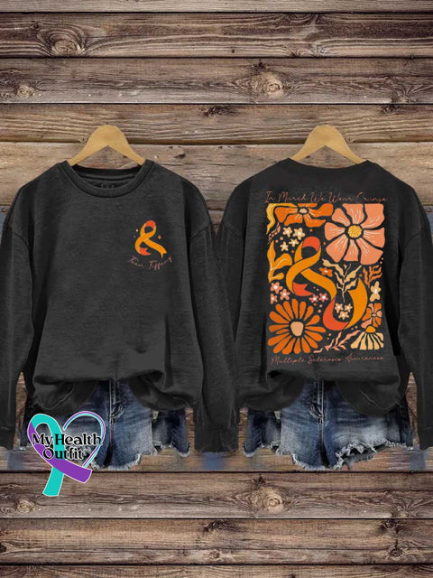 Ms Awareness Multiple Sclerosis Warrior Orange Ribbon Casual Sweatshirt Black / S