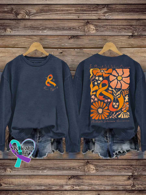 Ms Awareness Multiple Sclerosis Warrior Orange Ribbon Casual Sweatshirt Blue / S