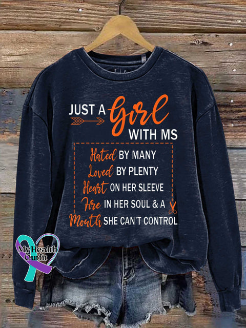 Ms Awareness Multiple Sclerosis Warrior Multiple Sclerosis Orange Ribbon Casual Sweatshirt Blue / S