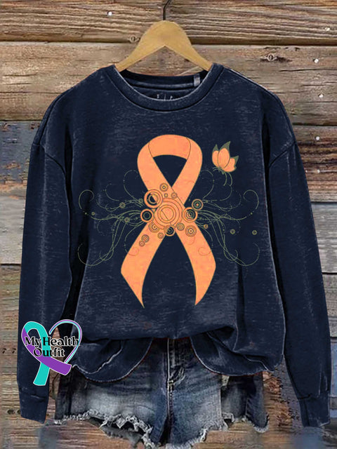 Ms Awareness Multiple Sclerosis Warrior Multiple Sclerosis Orange Ribbon Casual Sweatshirt Blue / S