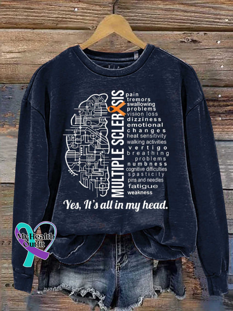 Ms Awareness Multiple Sclerosis Warrior Multiple Sclerosis Orange Ribbon Casual Sweatshirt Blue / S