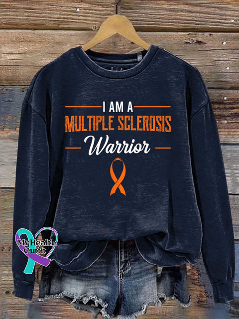 Ms Awareness Multiple Sclerosis Warrior Multiple Sclerosis Orange Ribbon Casual Sweatshirt Blue / S