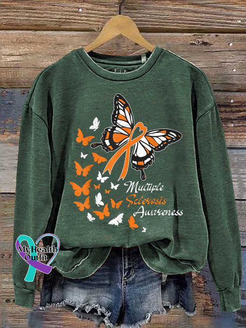 Ms Awareness Multiple Sclerosis Warrior Multiple Sclerosis Orange Ribbon Casual Sweatshirt Green / S