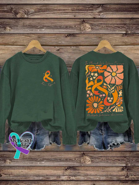 Ms Awareness Multiple Sclerosis Warrior Orange Ribbon Casual Sweatshirt Green / S