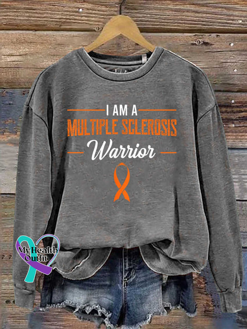 Ms Awareness Multiple Sclerosis Warrior Multiple Sclerosis Orange Ribbon Casual Sweatshirt Grey / S