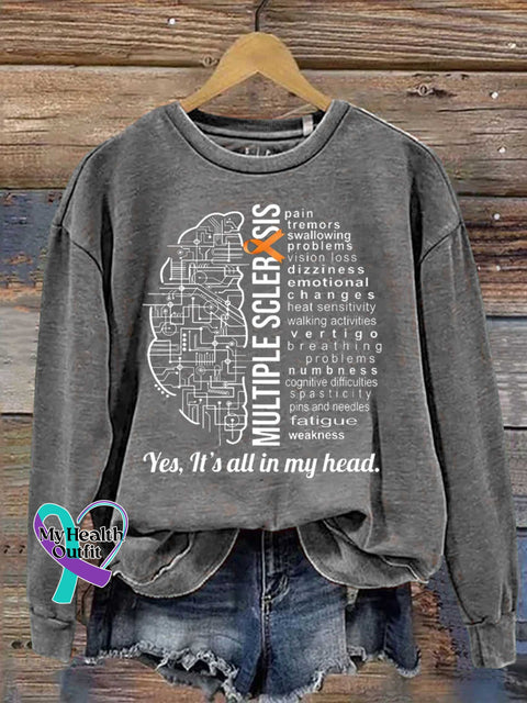 Ms Awareness Multiple Sclerosis Warrior Multiple Sclerosis Orange Ribbon Casual Sweatshirt Grey / S