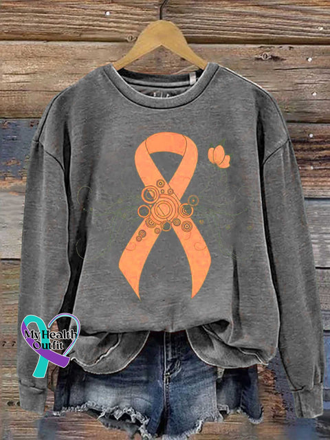 Ms Awareness Multiple Sclerosis Warrior Multiple Sclerosis Orange Ribbon Casual Sweatshirt Grey / S
