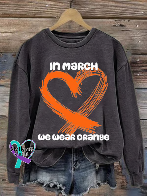 Ms Awareness Multiple Sclerosis Warrior Multiple Sclerosis Orange Ribbon Casual Sweatshirt Grey / S