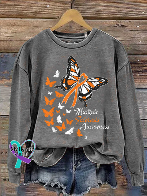 Ms Awareness Multiple Sclerosis Warrior Multiple Sclerosis Orange Ribbon Casual Sweatshirt Grey / S