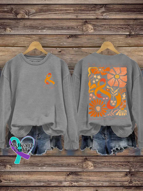 Ms Awareness Multiple Sclerosis Warrior Orange Ribbon Casual Sweatshirt Grey / S