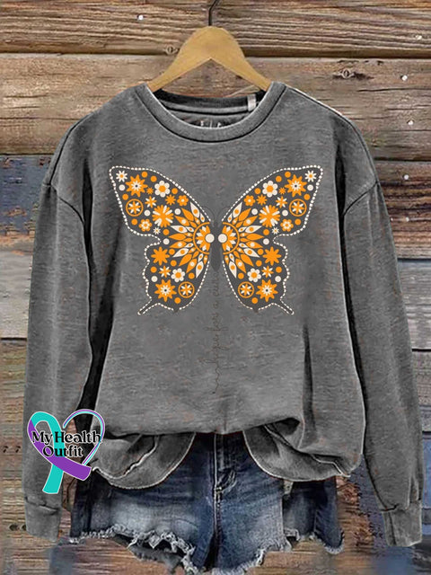 Ms Awareness Multiple Sclerosis Warrior Orange Ribbon Casual Sweatshirt Grey / S