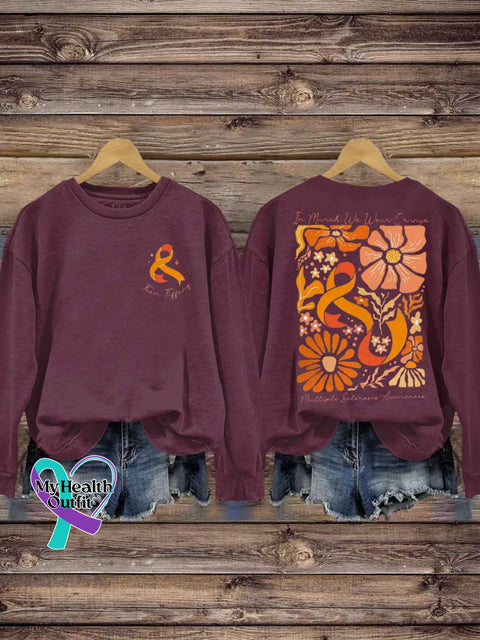 Ms Awareness Multiple Sclerosis Warrior Orange Ribbon Casual Sweatshirt Red / S