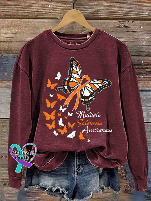 Ms Awareness Multiple Sclerosis Warrior Multiple Sclerosis Orange Ribbon Casual Sweatshirt Red / S