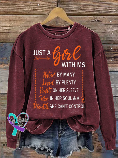 Ms Awareness Multiple Sclerosis Warrior Multiple Sclerosis Orange Ribbon Casual Sweatshirt Red / S