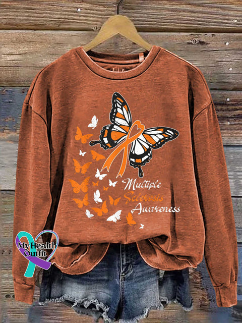 Ms Awareness Multiple Sclerosis Warrior Multiple Sclerosis Orange Ribbon Casual Sweatshirt Orange / S