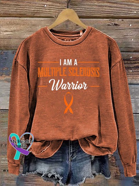 Ms Awareness Multiple Sclerosis Warrior Multiple Sclerosis Orange Ribbon Casual Sweatshirt Orange / S