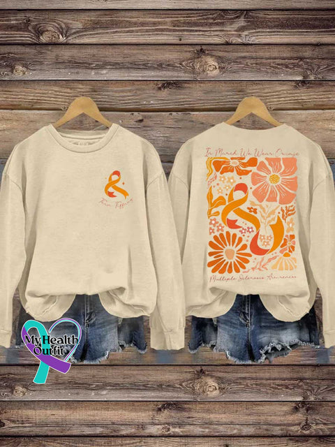 Ms Awareness Multiple Sclerosis Warrior Orange Ribbon Casual Sweatshirt Sand / S