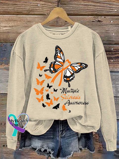 Ms Awareness Multiple Sclerosis Warrior Multiple Sclerosis Orange Ribbon Casual Sweatshirt Sand / S