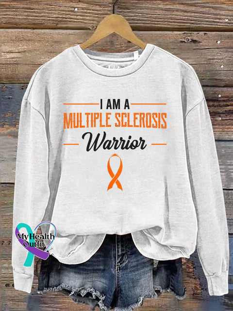 Ms Awareness Multiple Sclerosis Warrior Multiple Sclerosis Orange Ribbon Casual Sweatshirt White / S