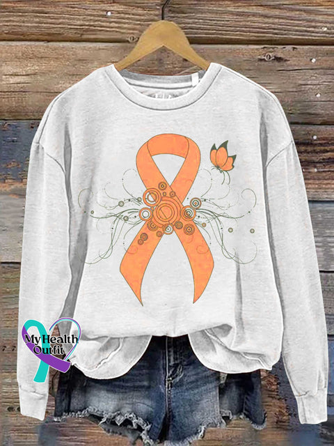 Ms Awareness Multiple Sclerosis Warrior Multiple Sclerosis Orange Ribbon Casual Sweatshirt White / S