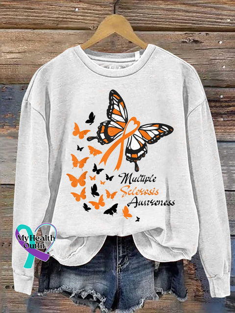 Ms Awareness Multiple Sclerosis Warrior Multiple Sclerosis Orange Ribbon Casual Sweatshirt White / S