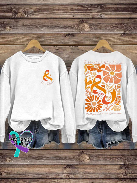 Ms Awareness Multiple Sclerosis Warrior Orange Ribbon Casual Sweatshirt White / S