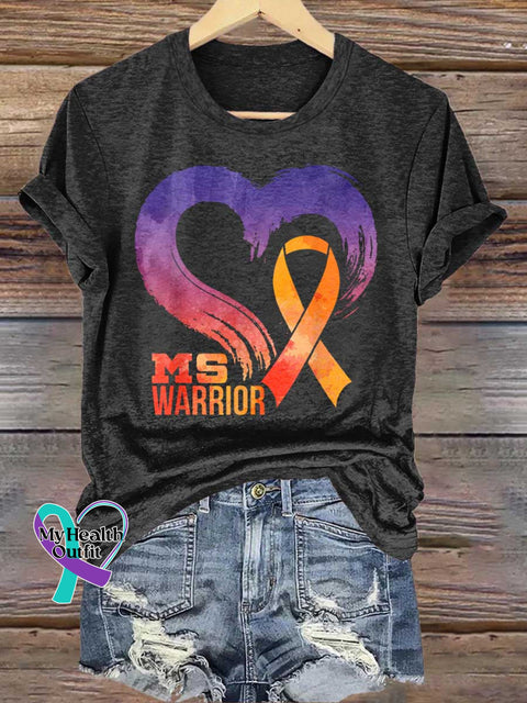 Ms Awareness Multiple Sclerosis Warrior Multiple Sclerosis Orange Ribbon T-shirt Black / S