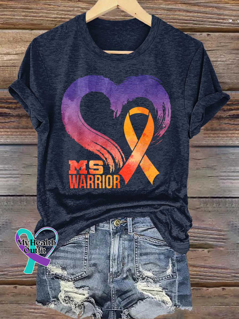 Ms Awareness Multiple Sclerosis Warrior Multiple Sclerosis Orange Ribbon T-shirt Blue / S