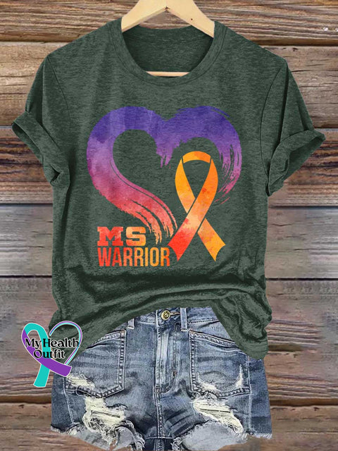 Ms Awareness Multiple Sclerosis Warrior Multiple Sclerosis Orange Ribbon T-shirt Green / S
