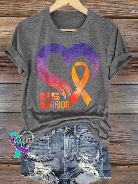 Ms Awareness Multiple Sclerosis Warrior Multiple Sclerosis Orange Ribbon T-shirt Grey / S