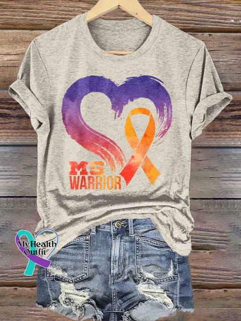 Ms Awareness Multiple Sclerosis Warrior Multiple Sclerosis Orange Ribbon T-shirt Sand / S