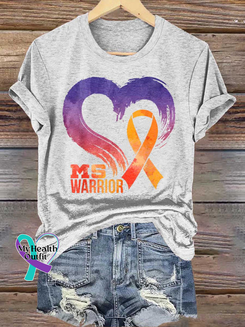 Ms Awareness Multiple Sclerosis Warrior Multiple Sclerosis Orange Ribbon T-shirt White / S
