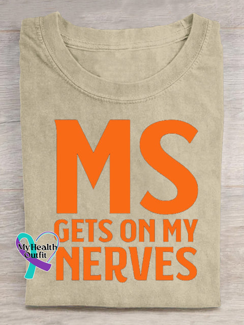 MS Gets On My Nervous Casual Crew Neck Short Sleeve T-Shirt Beige / S