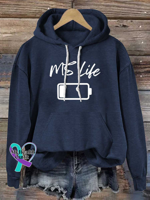 MS Life Ms Awareness Multiple Sclerosis Warrior Multiple Sclerosis Orange Ribbon Casual Hoodie Sweatshirt Blue / S