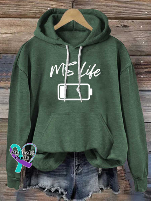 MS Life Ms Awareness Multiple Sclerosis Warrior Multiple Sclerosis Orange Ribbon Casual Hoodie Sweatshirt Green / S