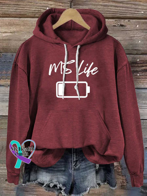 MS Life Ms Awareness Multiple Sclerosis Warrior Multiple Sclerosis Orange Ribbon Casual Hoodie Sweatshirt Red / S