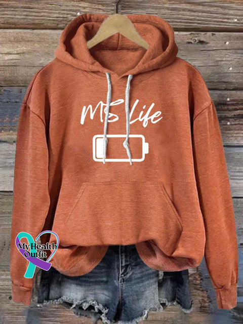 MS Life Ms Awareness Multiple Sclerosis Warrior Multiple Sclerosis Orange Ribbon Casual Hoodie Sweatshirt Orange / S