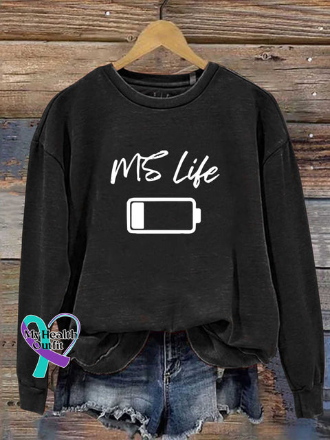 MS Life Ms Awareness Multiple Sclerosis Warrior Multiple Sclerosis Orange Ribbon Casual Sweatshirt Black / S