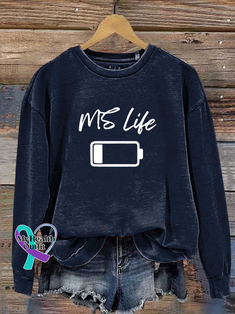 MS Life Ms Awareness Multiple Sclerosis Warrior Multiple Sclerosis Orange Ribbon Casual Sweatshirt Blue / S