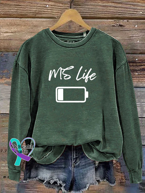 MS Life Ms Awareness Multiple Sclerosis Warrior Multiple Sclerosis Orange Ribbon Casual Sweatshirt Green / S