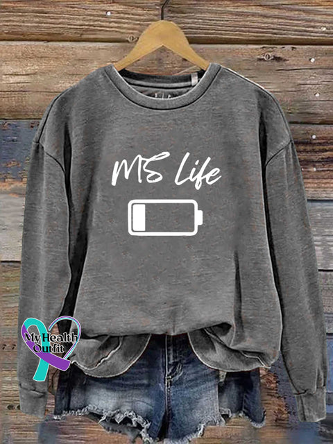 MS Life Ms Awareness Multiple Sclerosis Warrior Multiple Sclerosis Orange Ribbon Casual Sweatshirt Grey / S