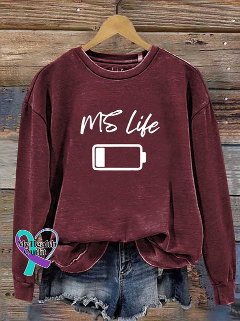 MS Life Ms Awareness Multiple Sclerosis Warrior Multiple Sclerosis Orange Ribbon Casual Sweatshirt Red / S