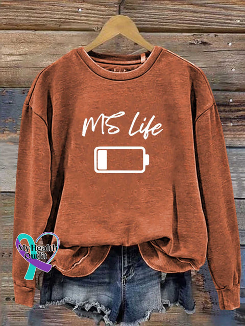 MS Life Ms Awareness Multiple Sclerosis Warrior Multiple Sclerosis Orange Ribbon Casual Sweatshirt Orange / S