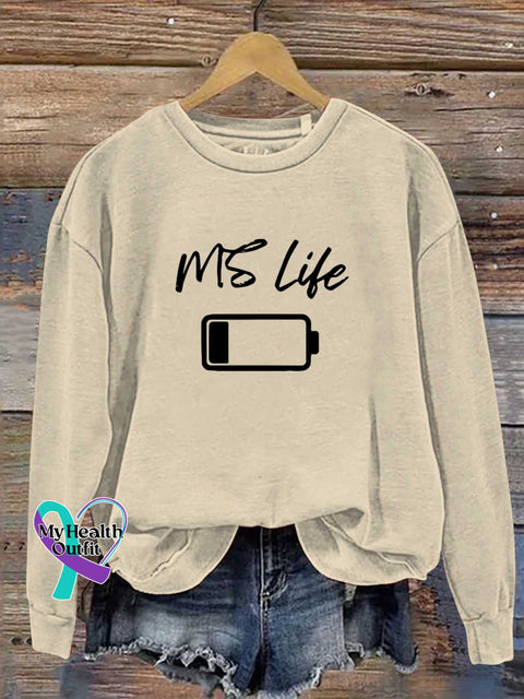 MS Life Ms Awareness Multiple Sclerosis Warrior Multiple Sclerosis Orange Ribbon Casual Sweatshirt Sand / S